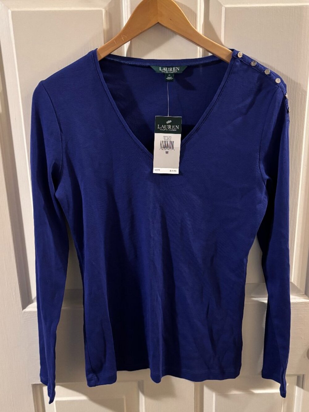 Lauren Ralph Lauren Women's V-Neck Long Sleeve Button Top ~ Medium - NWT